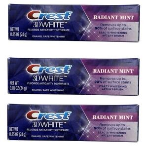 Crest - 3D White Toothpaste Radiant Mint (0.85 oz, 3 Pack) - Travel Sizes